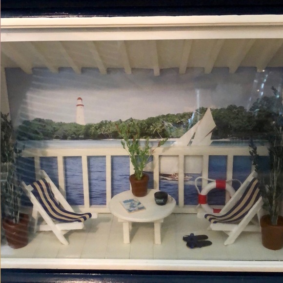 🏝️ Ocean View “Art Shadow Box Patio” Wall or Table Decorative Scenery - Picture 3 of 13